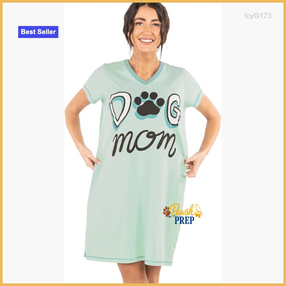 Soft Cotton V-Neck Nightshirt, Dog Mom Design, Relaxed Fit Sleepwear